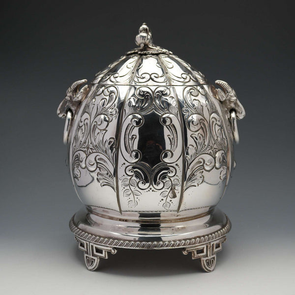 English Antique Silver Plate Biscuit Barrel by George Cuts