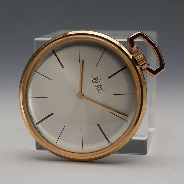 Circa 1950 Vintage Swiss Renis Pocket Watch Gold Filled Slim Open Face In Good Working Order