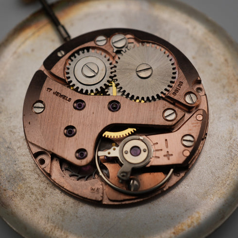 1950年頃 ヴィンテージ スイス Renis 懐中時計 金張り 薄型オープンフェース 動作良好