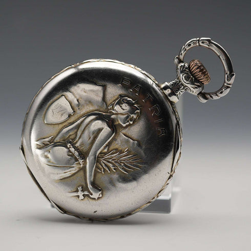 Circa 1907 Antique Longines Pocket Watch, Relief Engraved Silver Hunter Case, Good Working Condition