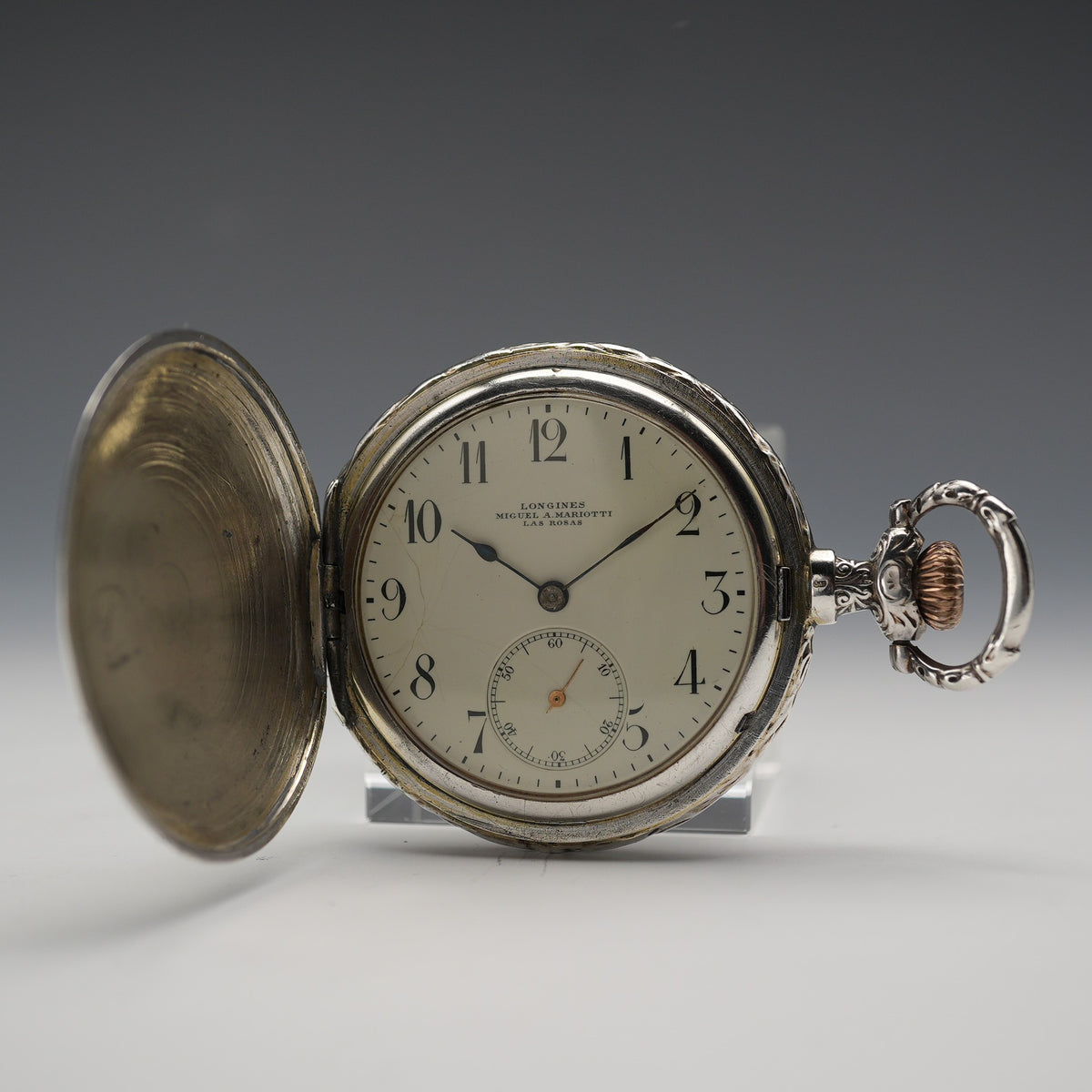 1907年頃 アンティーク ロンジン 懐中時計 レリーフ彫刻 銀側ハンター