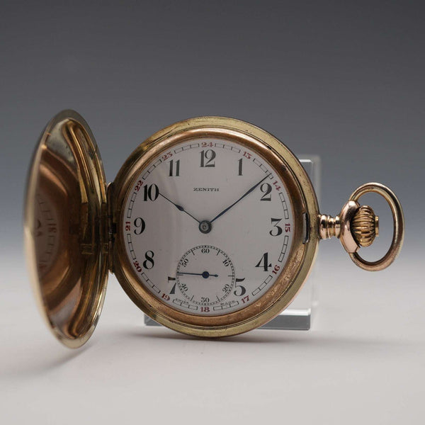 Circa 1930 Switzerland Zenith Pocket Watch Swan Neck Mechanical Gold Plated Hunter Case Good Working Order