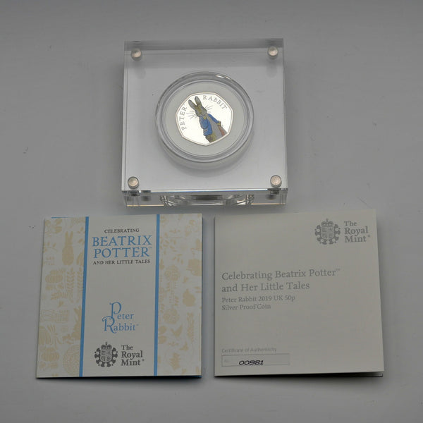 英国 ビアトリクス・ポター 生誕150年記念 「ピーターラビット」50ペンス記念銀貨 RoyalMint ケース・説明書付 00981