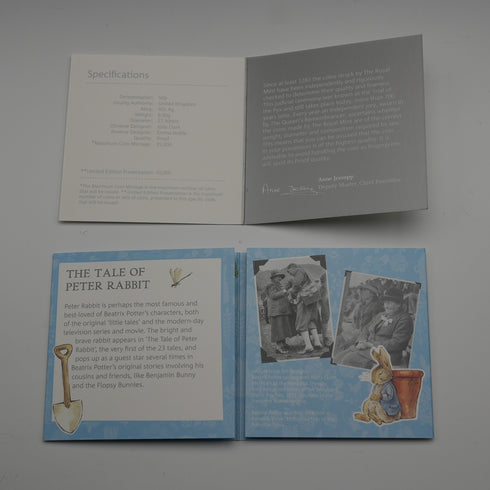 United Kingdom Beatrix Potter 150th Anniversary "Peter Rabbit" 50 Pence Commemorative Silver Coin Royal Mint, with Case and Booklet 00981