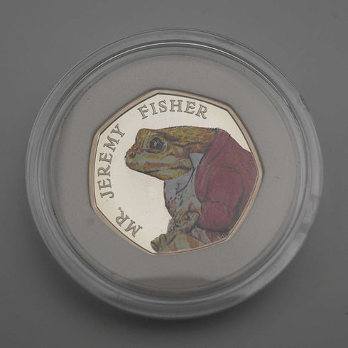 英国 ビアトリクス・ポター 生誕150年記念 「ジェレミーフィッシャー」50ペンス記念銀貨 RoyalMint ケース・説明書付 29298