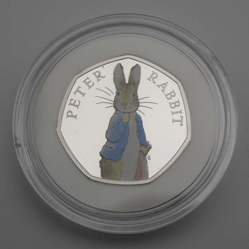 英国 ビアトリクス・ポター 生誕150年記念 「ピーターラビット」50ペンス記念銀貨 RoyalMint ケース・説明書付 00981