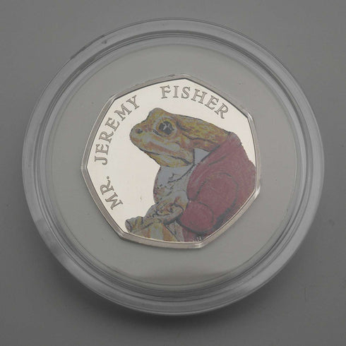 英国 ビアトリクス・ポター 生誕150年記念 「ジェレミーフィッシャー」50ペンス記念銀貨 RoyalMint ケース・説明書付 02065