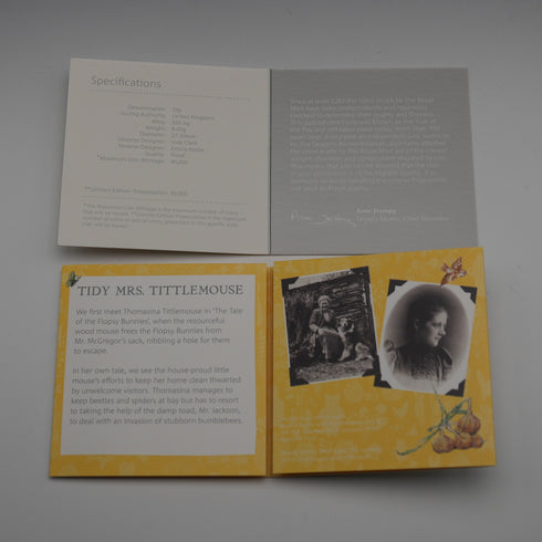 UK Beatrix Potter 150th Anniversary "Mrs. Tittlemouse" 50 Pence Commemorative Silver Coin Royal Mint with Case and Booklet 24619