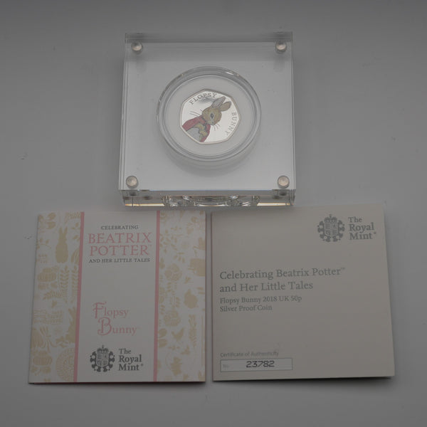 英国 ビアトリクス・ポター 生誕150年記念 「フロプシーバニー」50ペンス記念銀貨 RoyalMint ケース・説明書付 23782