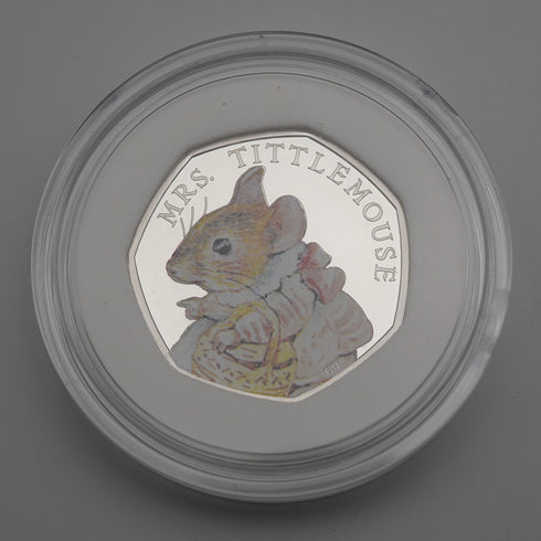 United Kingdom Beatrix Potter 150th Anniversary "Mrs. Tittlemouse" 50p Proof Silver Coin Royal Mint with Case and Certificate 26336