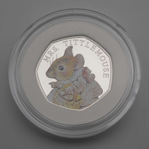英国 ビアトリクス・ポター 生誕150年記念 「ティトルマウス夫人」50ペンス記念銀貨 RoyalMint ケース・説明書付 26336
