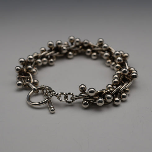 Vintage three-dimensional knit ball cluster sterling silver bracelet 70g