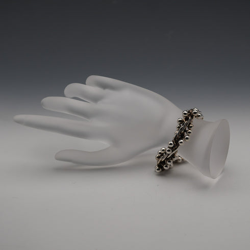 Vintage three-dimensional knit ball cluster sterling silver bracelet 70g