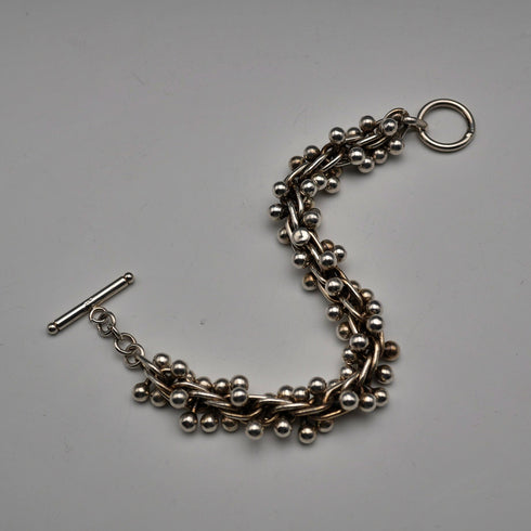 Vintage three-dimensional knit ball cluster sterling silver bracelet 70g