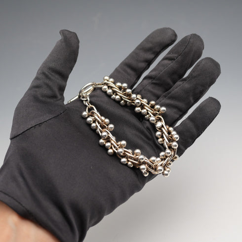 Vintage three-dimensional knit ball cluster sterling silver bracelet 70g