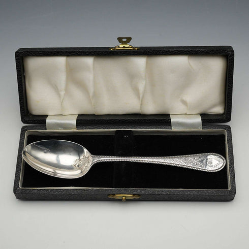 1866 British Antique Solid Silver Christening Spoon, 37g, Cased, Martin, Hall & Co