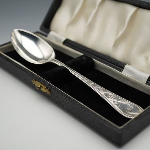 1866 British Antique Solid Silver Christening Spoon, 37g, Cased, Martin, Hall & Co