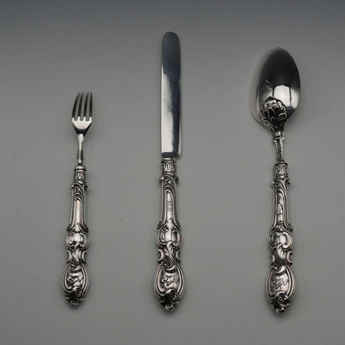 1846 British Antique Sterling Silver Christening Cutlery Set, Total 65g, Cased by Yapp & Woodward