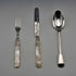 Circa 1838 English Antique Sterling Silver & Mother-of-Pearl Christening Cutlery Set in Case by Samuel Harwood