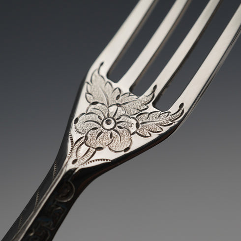 Circa 1838 English Antique Sterling Silver & Mother-of-Pearl Christening Cutlery Set in Case by Samuel Harwood