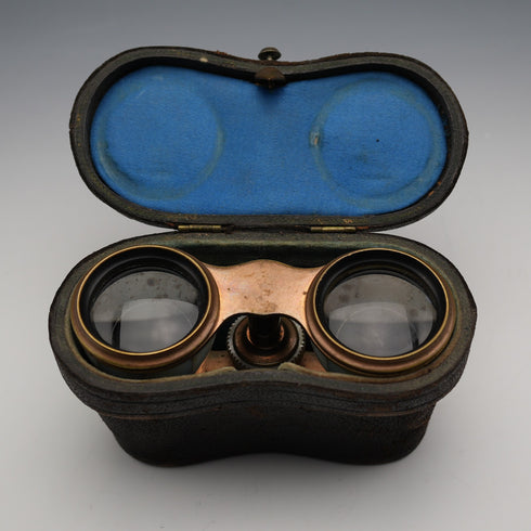 French Antique Mother-of-Pearl Decorated Opera Glasses Binoculars with Case Verdi Paris