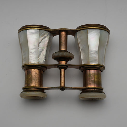French Antique Mother-of-Pearl Decorated Opera Glasses Binoculars with Case Verdi Paris