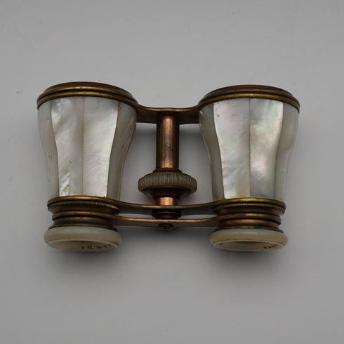 French Antique Mother-of-Pearl Decorated Opera Glasses Binoculars with Case Verdi Paris