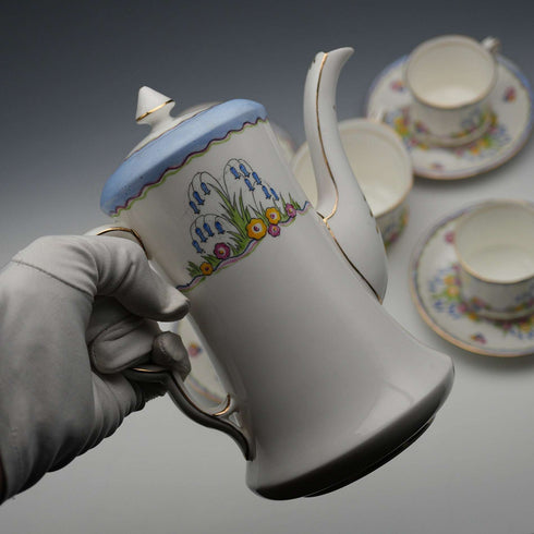 英国ヴィンテージ Carlton China コーヒーポット、クリームジャグ、デミタスカップ&ソーサー 4セット