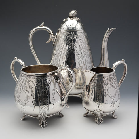 Late 19th Century English Antique Silver Plated Coffee Set by B. Grayson & Son