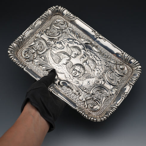 1905年 英国アンティーク 純銀製 ドレッシングテーブルトレイ 162g Joseph&Richard Griffin