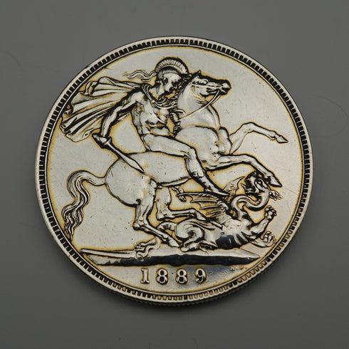 英国アンティーク 1889年 クラウン銀貨 ジュビリーヘッド/聖ジョージの竜退治 28g