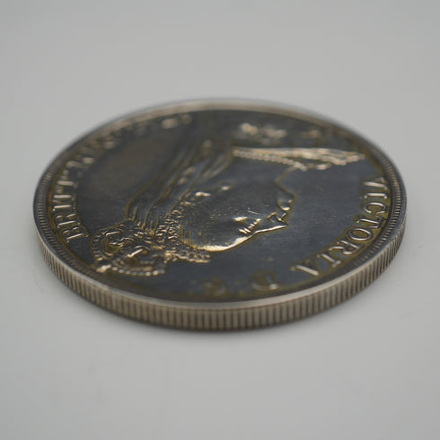 英国アンティーク 1889年 クラウン銀貨 ジュビリーヘッド/聖ジョージの竜退治 28g