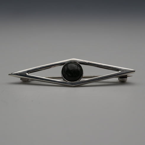 British Vintage Sterling Silver Green Stone Brooch by Hjaltasteyn Ltd