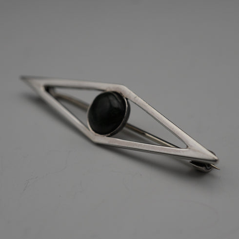 British Vintage Sterling Silver Green Stone Brooch by Hjaltasteyn Ltd