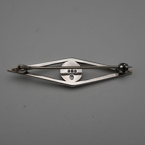British Vintage Sterling Silver Green Stone Brooch by Hjaltasteyn Ltd