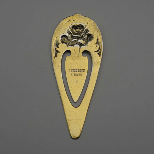 1940s US Vintage Floral Decoration Sterling Silver & Gold Plated Bookmark S. Kirk and Son