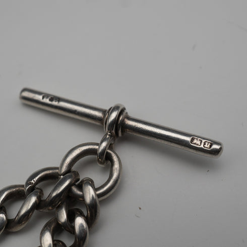 Circa 1900 British Antique Sterling Silver Albert Chain 48g Sterling Silver Vesta Case Fob