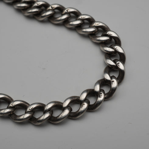 Circa 1900 British Antique Sterling Silver Albert Chain 48g Sterling Silver Vesta Case Fob