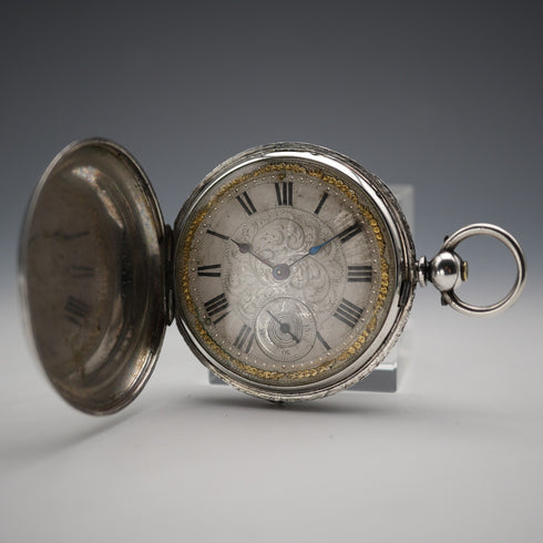 1860年頃 英国アンティーク Joseph Johnson 鍵巻き 懐中時計 銀側ハンターケース 動作良好