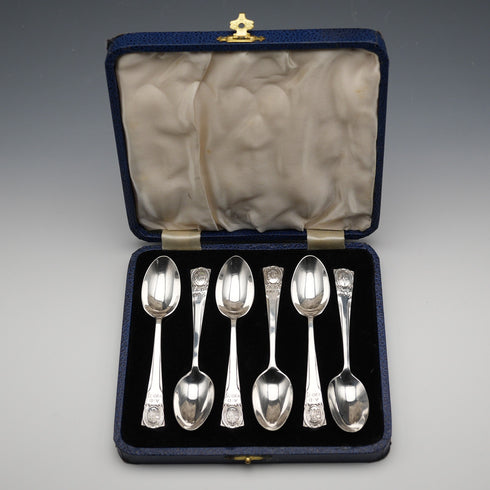 1934年 英国ヴィンテージ 純銀製 ジュビリーティースプーン6本セット 計55g Northern Goldsmiths Co ケース入