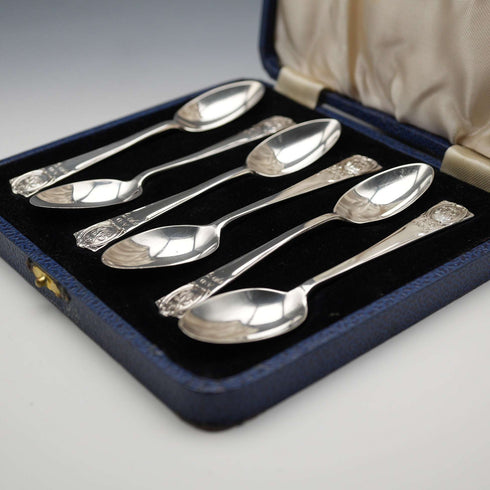 1934年 英国ヴィンテージ 純銀製 ジュビリーティースプーン6本セット 計55g Northern Goldsmiths Co ケース入