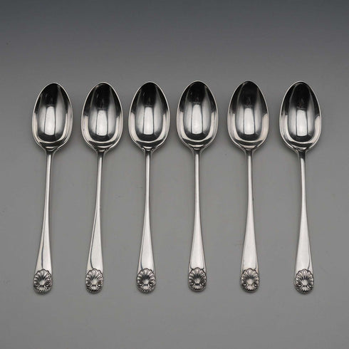 1896 Antique English Sterling Silver Picture-back Teaspoons, Set of 6, Total 84g, by Thomas Bradbury & Sons, Cased