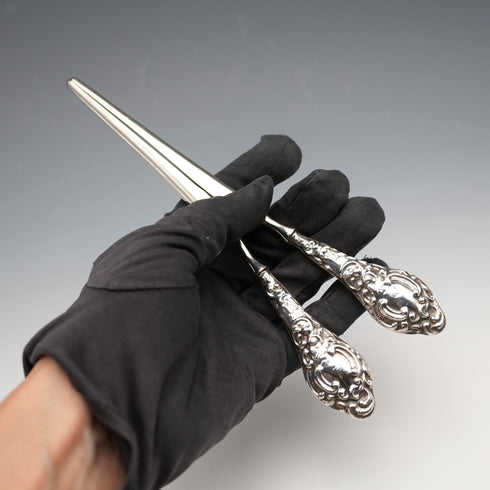 1910 English Antique Sterling Silver Handle Glove Stretchers J&R Griffin