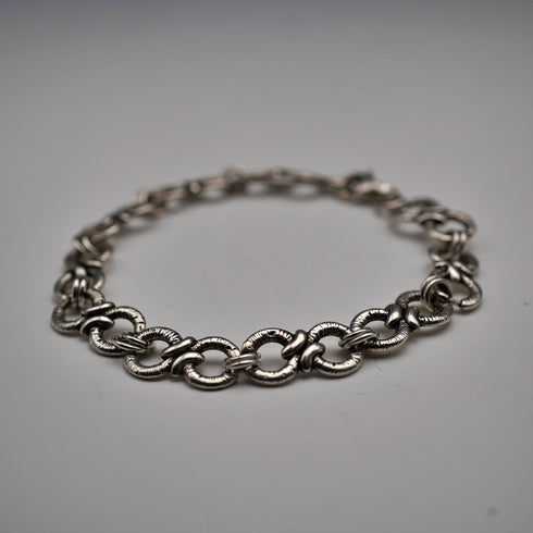 Vintage Decorative Ring Chain Sterling Silver Bracelet 11g