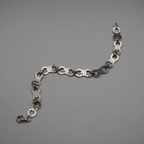 Vintage Decorative Ring Chain Sterling Silver Bracelet 11g