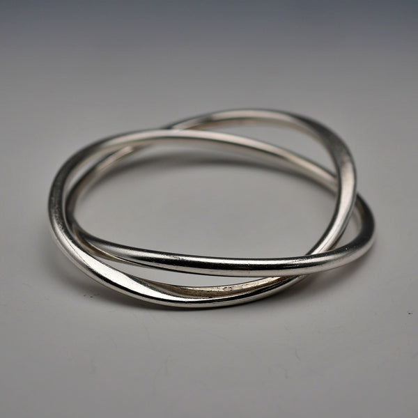 UK-made Double Interlocking Sterling Silver Bangle 51g NK
