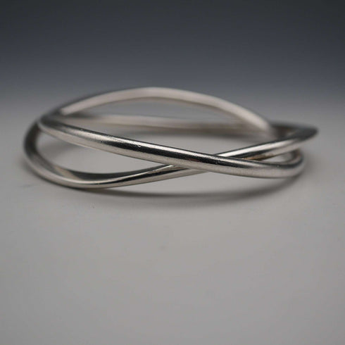 UK-made Double Interlocking Sterling Silver Bangle 51g NK