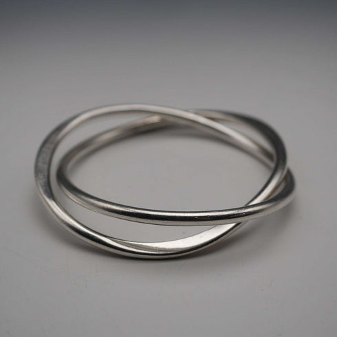 UK-made Double Interlocking Sterling Silver Bangle 51g NK