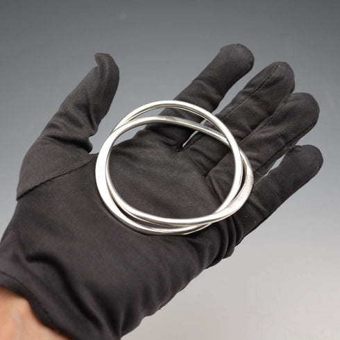 UK-made Double Interlocking Sterling Silver Bangle 51g NK