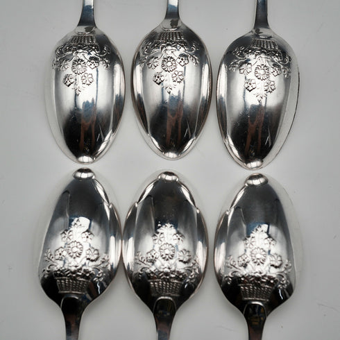 1896年 英国アンティーク 純銀製 ピクチャーバック ティースプーン6本セット 計84g Thomas Bradbury & Sons ケース入